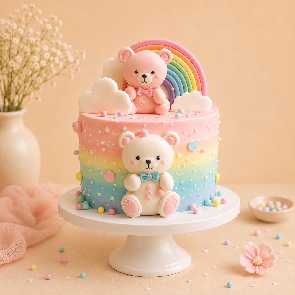 Rainbow Teddy Theme Cake