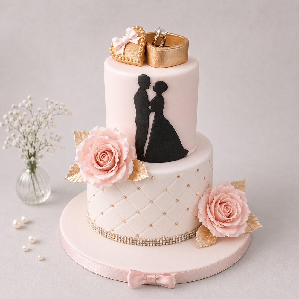 Romantic Couple Engagement Cake