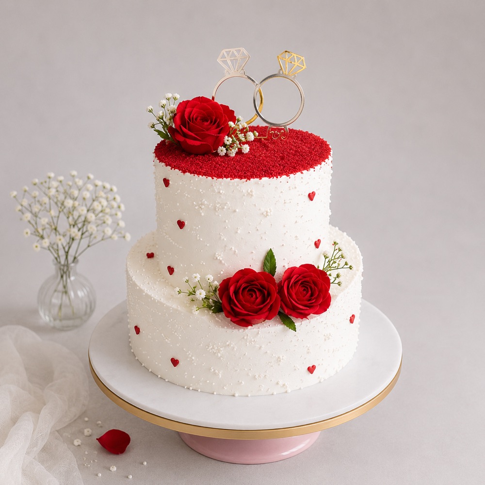 Classic Red Rose Engagement Cake