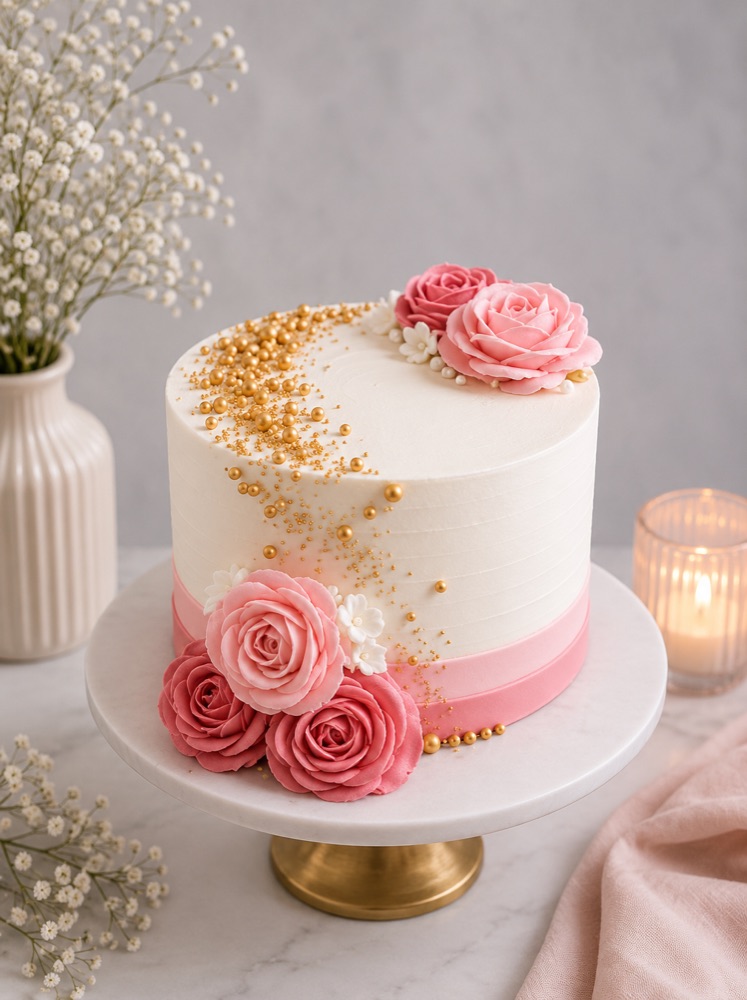 Elegant Pink Anniversary Cake